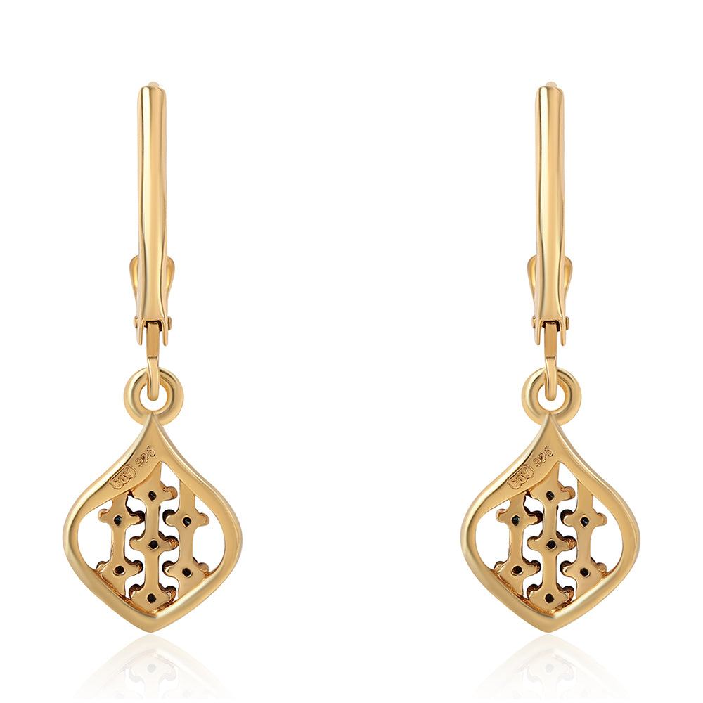 Pendientes de Plata Bañada en Oro con Diamante Azul