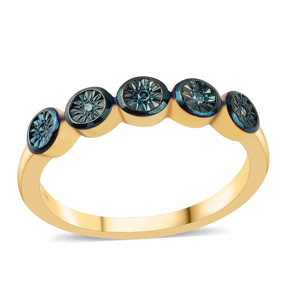 Anillo de Plata Bañada en Oro con Diamante Azul 1 