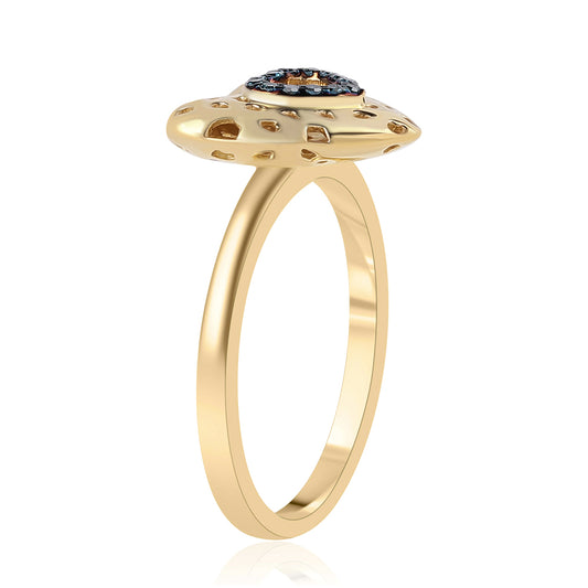 Anillo de Plata Bañada en Oro con Diamante Azul