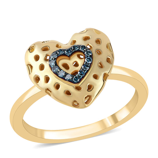 Anillo de Plata Bañada en Oro con Diamante Azul