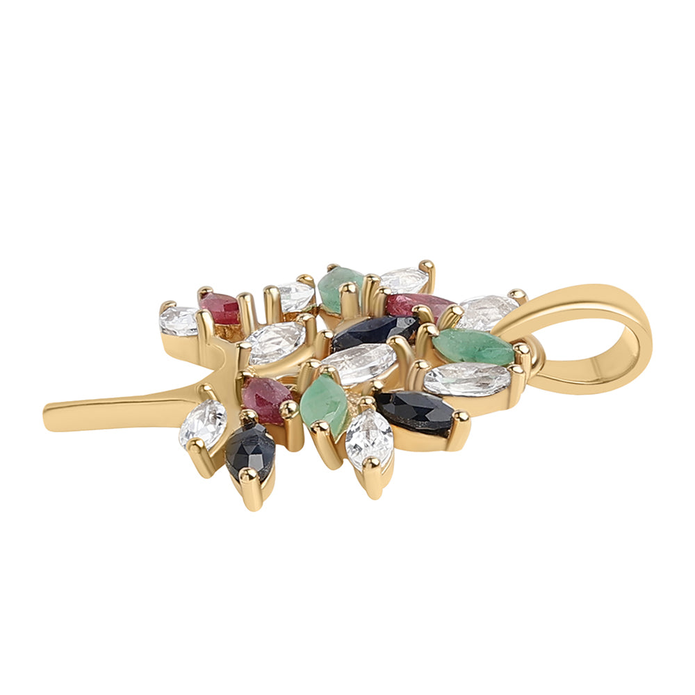 Colgante de Plata Bañada en Oro con Rubí de Tailandia y Esmeralda de Brasil 2 