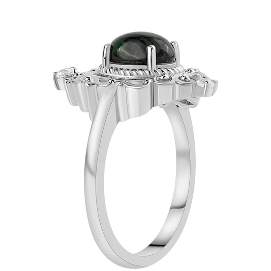 Anillo de Plata con Ópalo negro medianoche Lega Dembi de Ëtiopía y Topacio Blanco