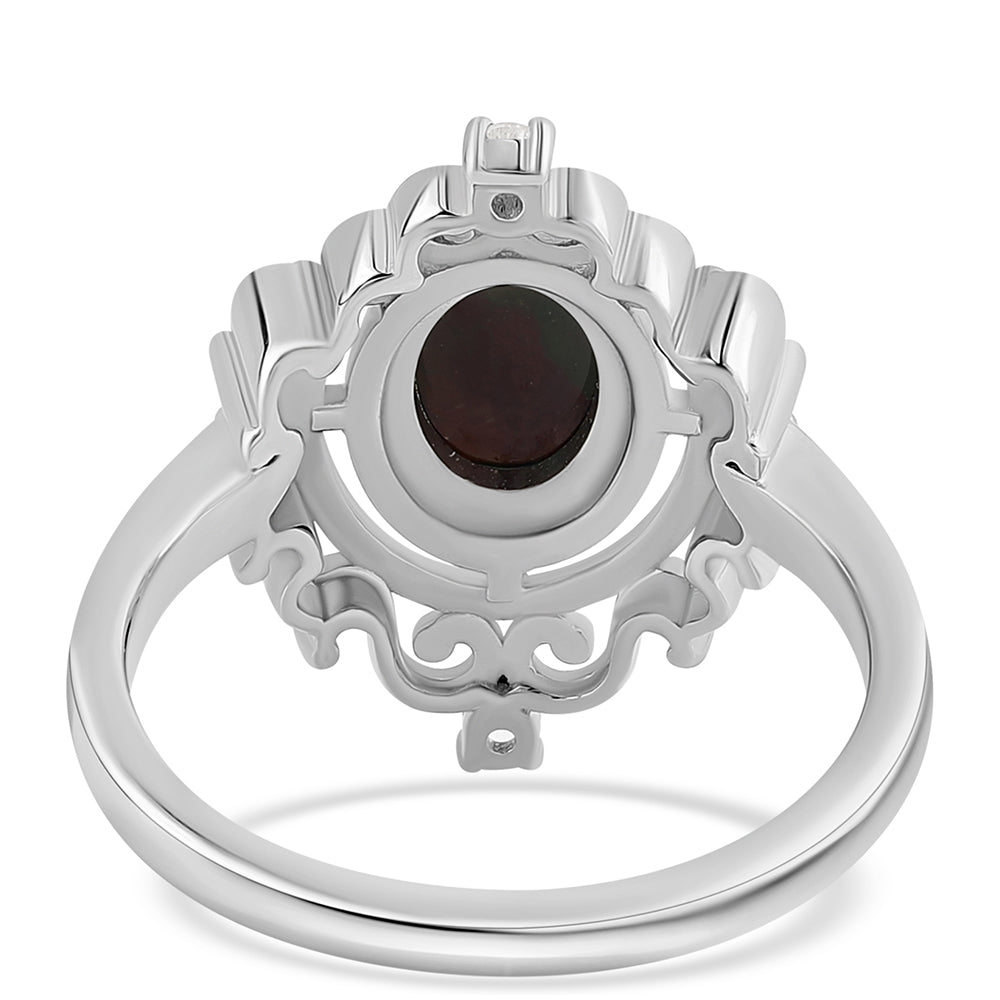 Anillo de Plata con Ópalo negro medianoche Lega Dembi de Ëtiopía y Topacio Blanco 3 
