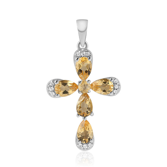 Cruz Colgante de Plata con Citrino y Topacio Blanco
