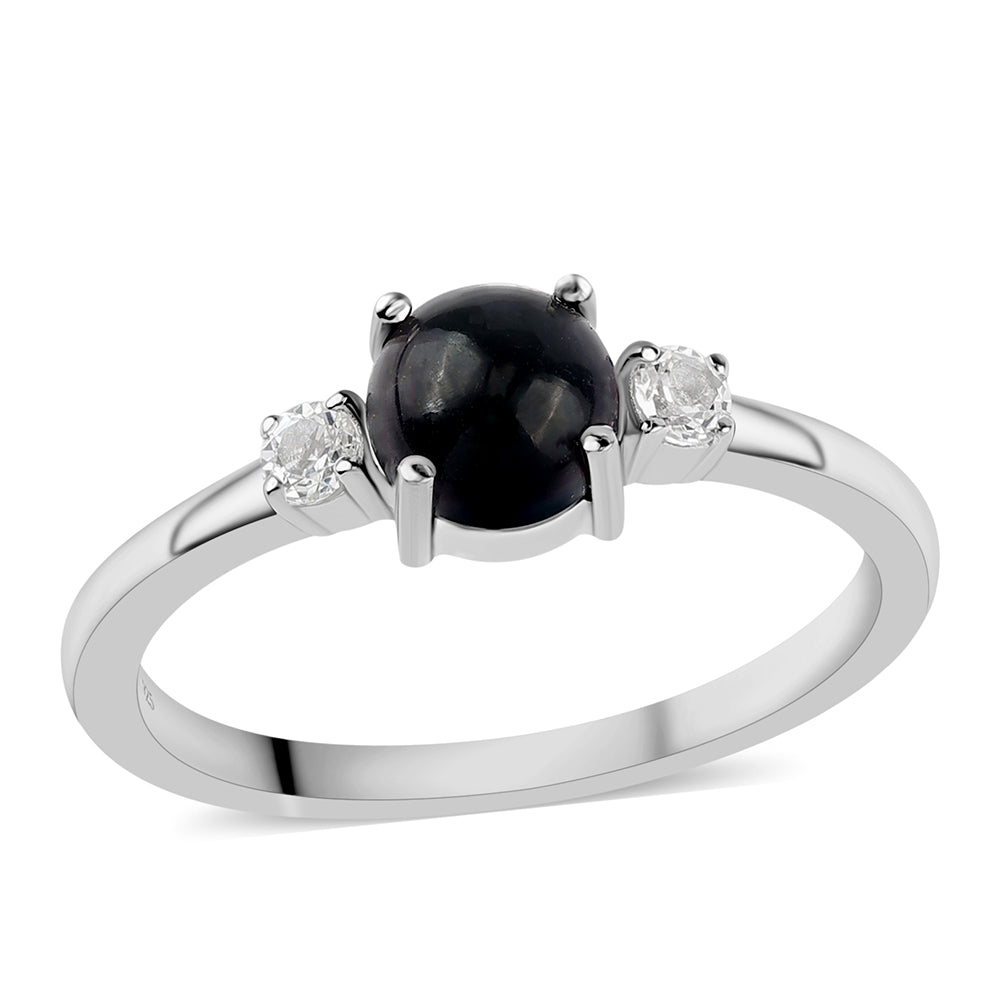 Anillo de Plata con Ópalo negro medianoche Lega Dembi de Ëtiopía y Topacio Blanco 1 