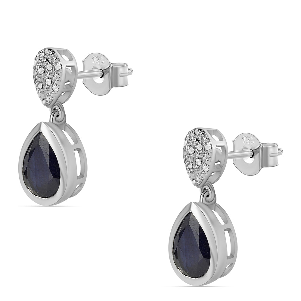 Pendientes de Plata con Zafiro Azul Australiano y Topacio Blanco