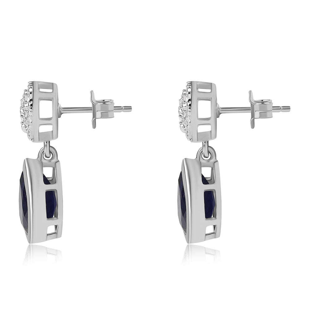 Pendientes de Plata con Zafiro Azul Australiano y Topacio Blanco 3 