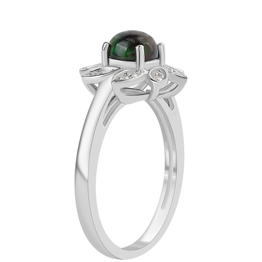 Anillo de Plata con Ópalo negro medianoche Lega Dembi de Ëtiopía y Topacio Blanco