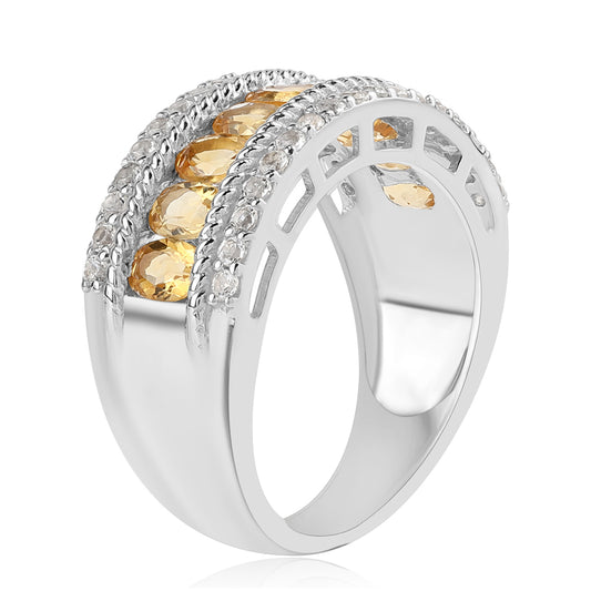 Anillo de Plata con Citrino y Topacio Blanco