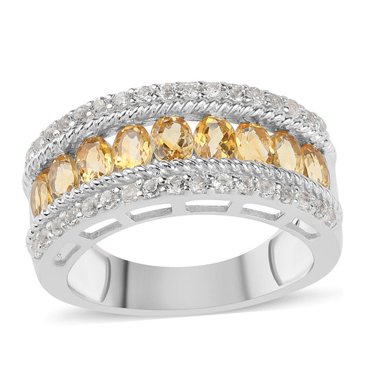 Anillo de Plata con Citrino y Topacio Blanco