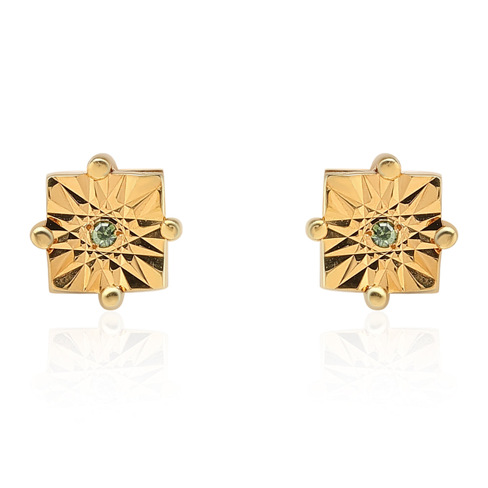 Pendientes de Plata Bañada en Oro con Diamante Verde 2 