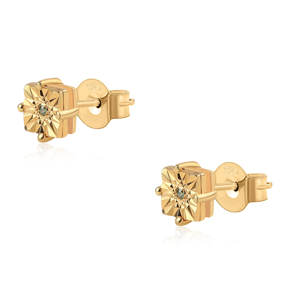 Pendientes de Plata Bañada en Oro con Diamante Verde 1 