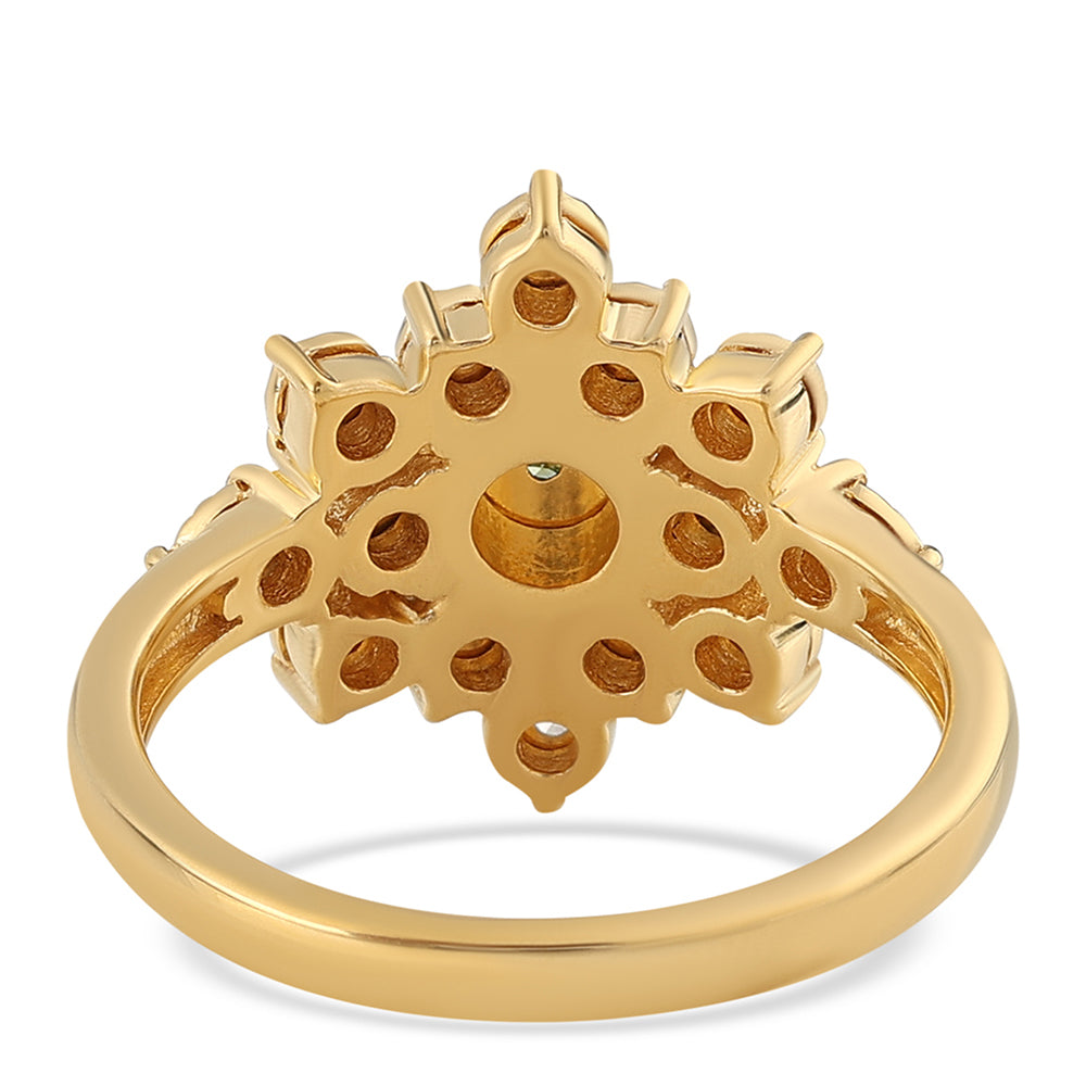 Anillo de Plata Bañada en Oro con Diamante Verde y Diamante blanco 3 