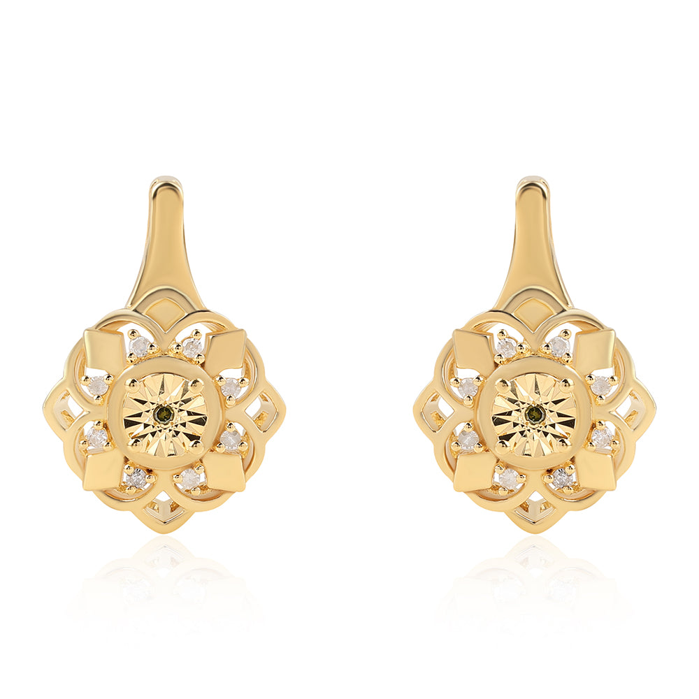 Pendientes de Plata Bañada en Oro con Diamante Verde y Diamante blanco