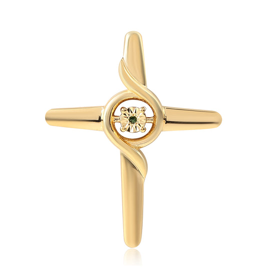 Cruz Colgante de Plata Bañada en Oro con Diamante Verde