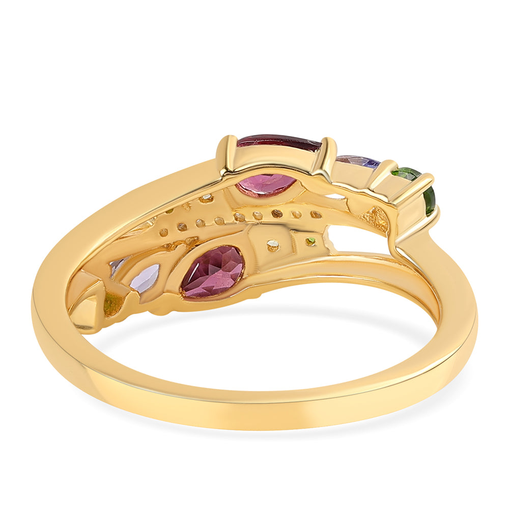 Anillo de Plata Bañada en Oro con Granate Rodolita y Tanzanita 2 
