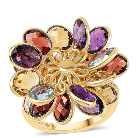 Anillo de Plata Bañada en Oro con Amatista de Africa y Citrino