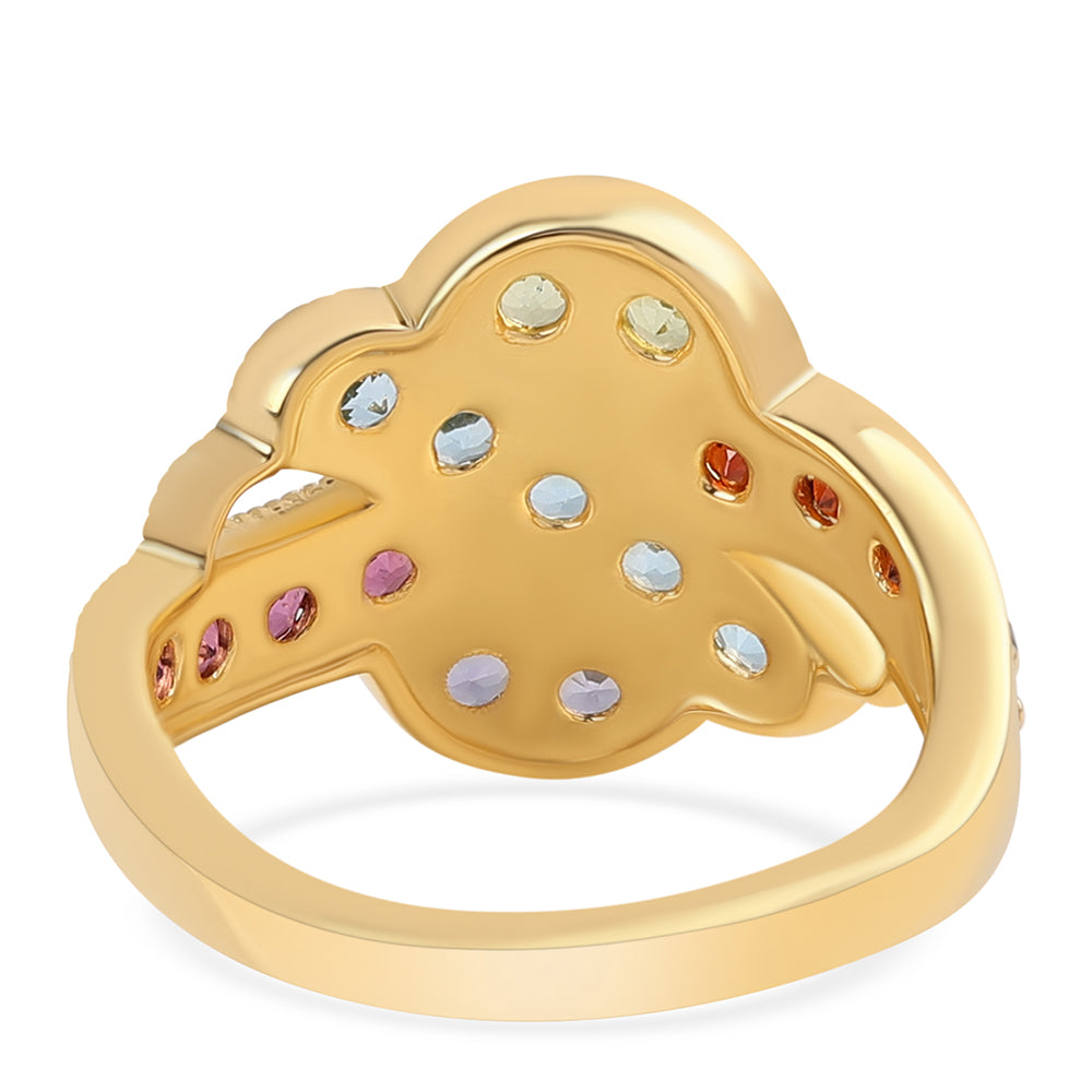 Anillo de Plata Bañada en Oro con Granate rojo y Peridoto