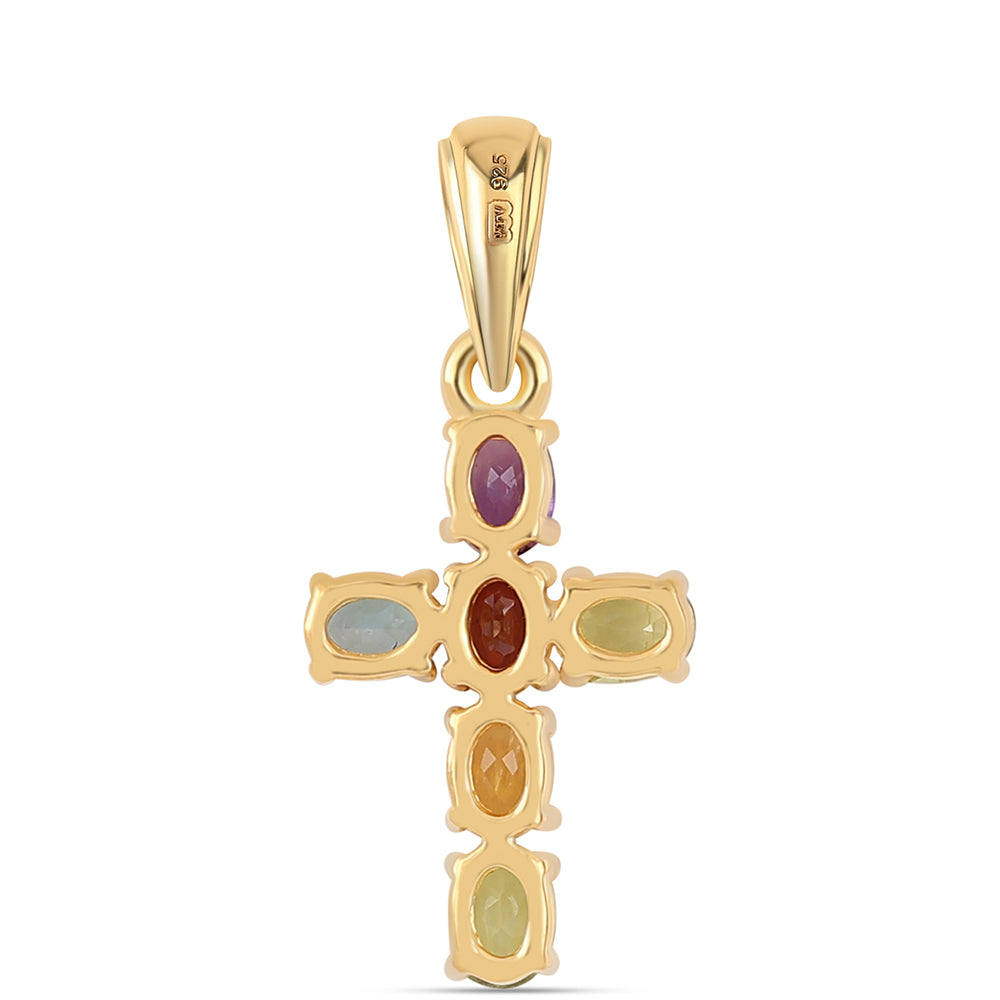 Cruz Colgante de Plata Bañada en Oro con Amatista de Africa y Peridoto