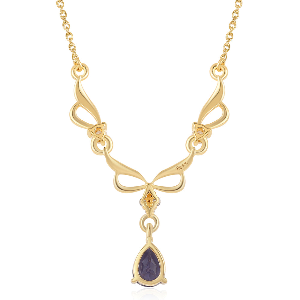 Collar de Plata Bañada en Oro con Lolita y Topacio Blanco