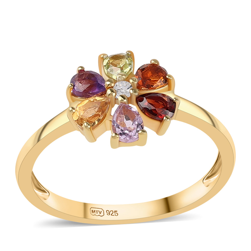 Anillo de Plata Bañada en Oro con Amatista Rosa de Francia y Granate rojo 1 
