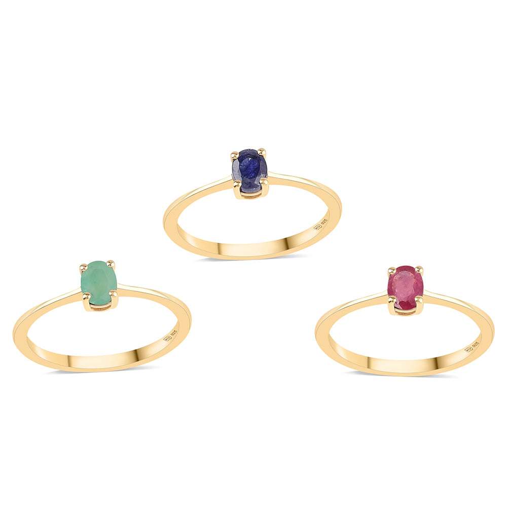 Conjunto de Plata Bañada en Oro con Rubí de Tailandia y Esmeralda de Brasil ( Anillo )