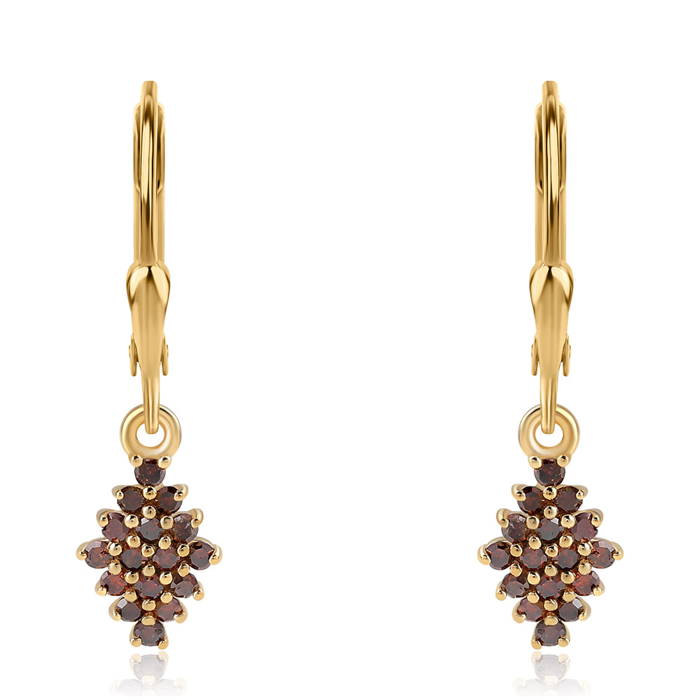 Pendientes de Plata Bañada en Oro con Diamante Rojo 4 