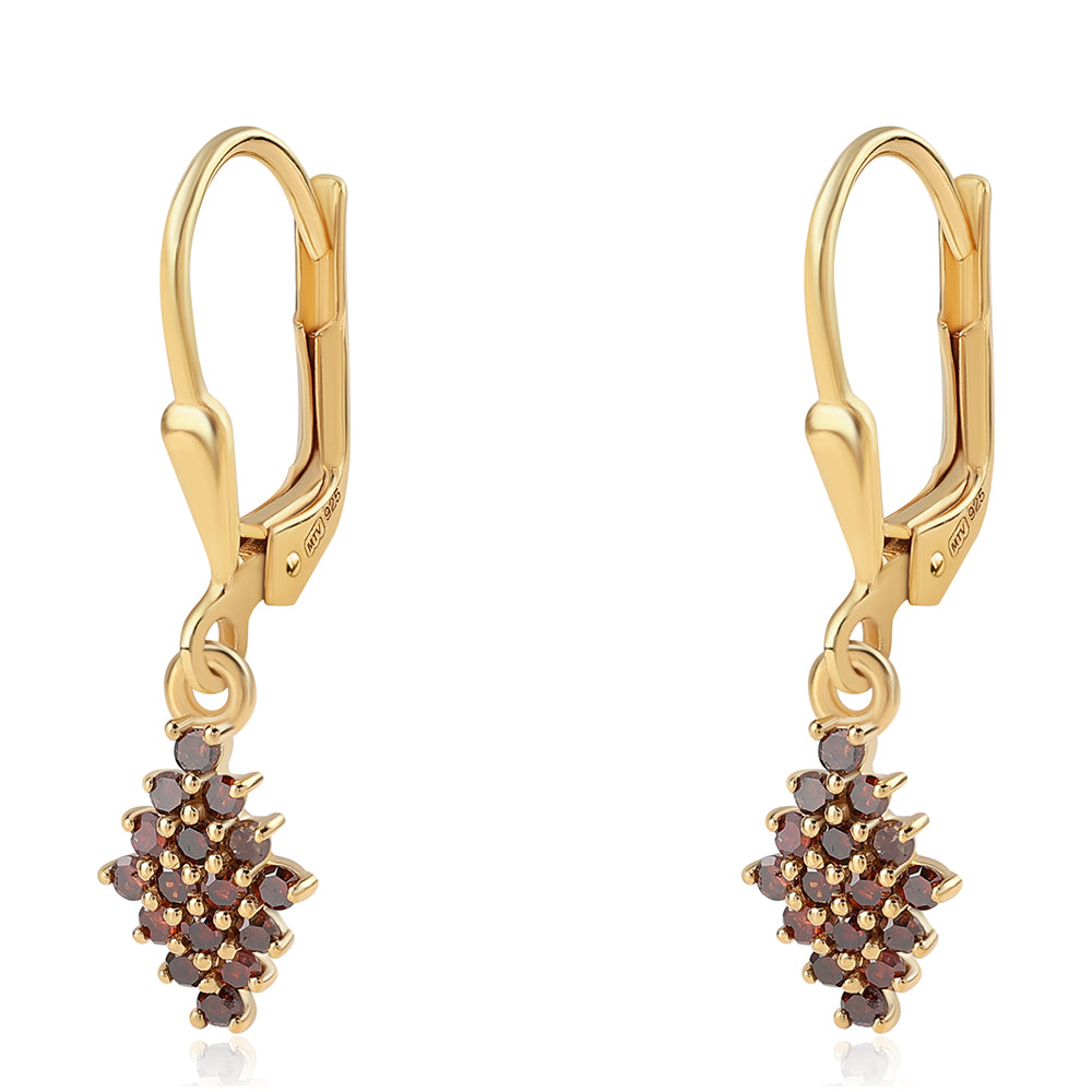Pendientes de Plata Bañada en Oro con Diamante Rojo