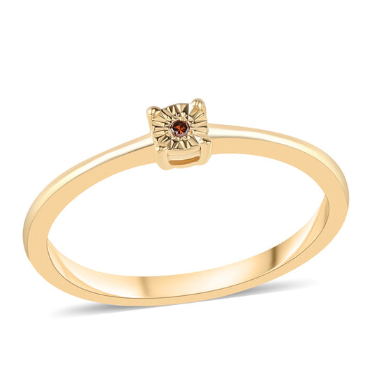 Anillo de Plata Bañada en Oro con Diamante Rojo