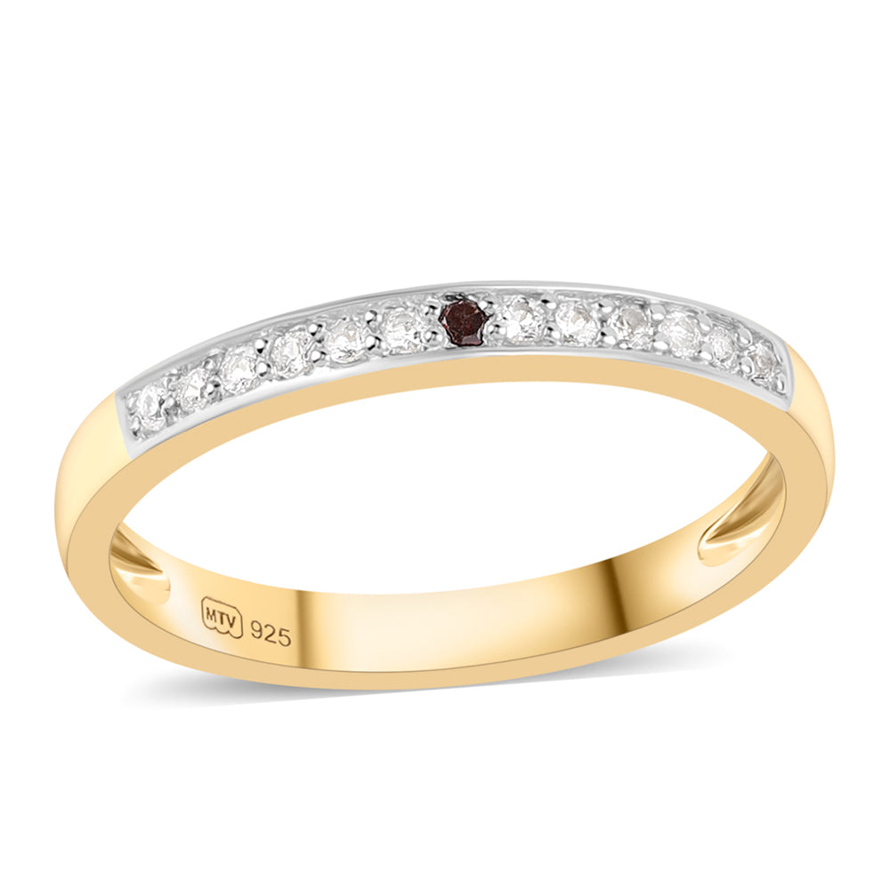 Anillo de Plata Bañada en Oro con Diamante Rojo y Topacio Blanco 4 