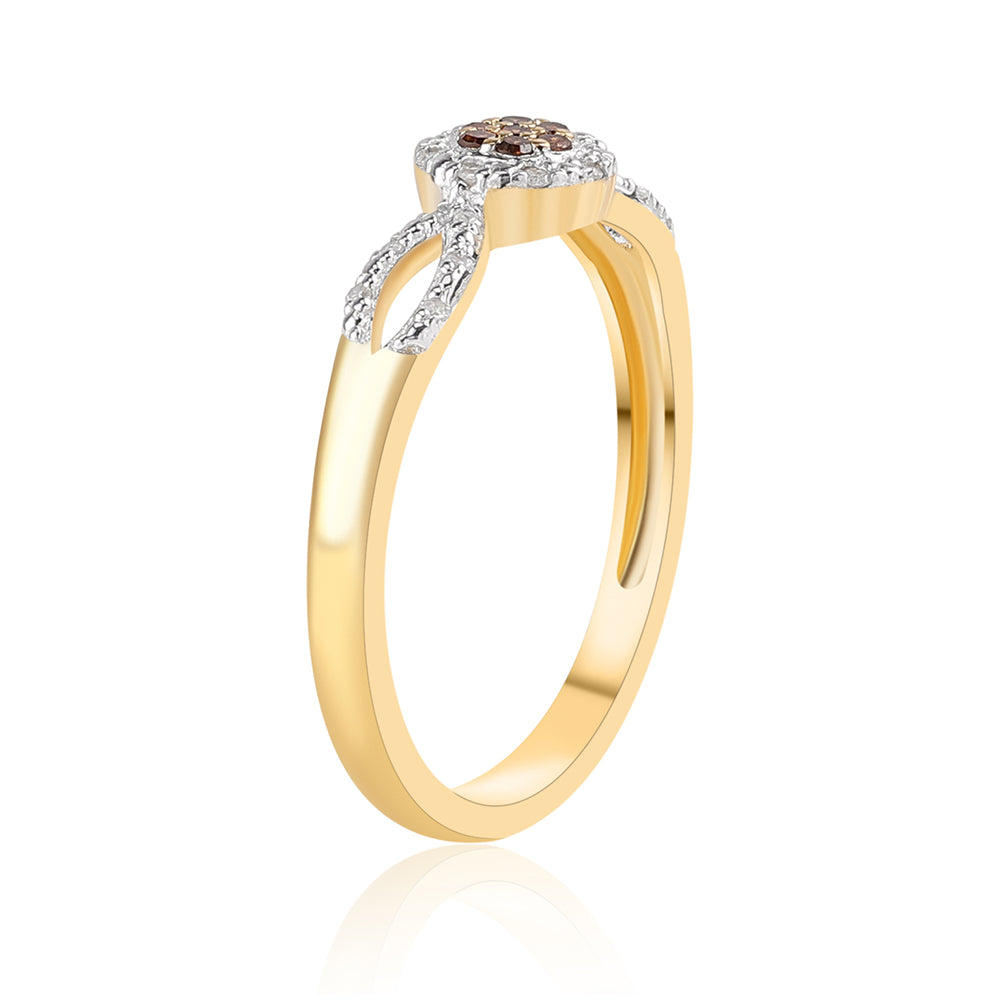 Anillo de Plata Bañada en Oro con Diamante Rojo y Diamante blanco 2 