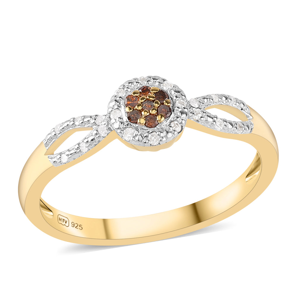 Anillo de Plata Bañada en Oro con Diamante Rojo y Diamante blanco 4 