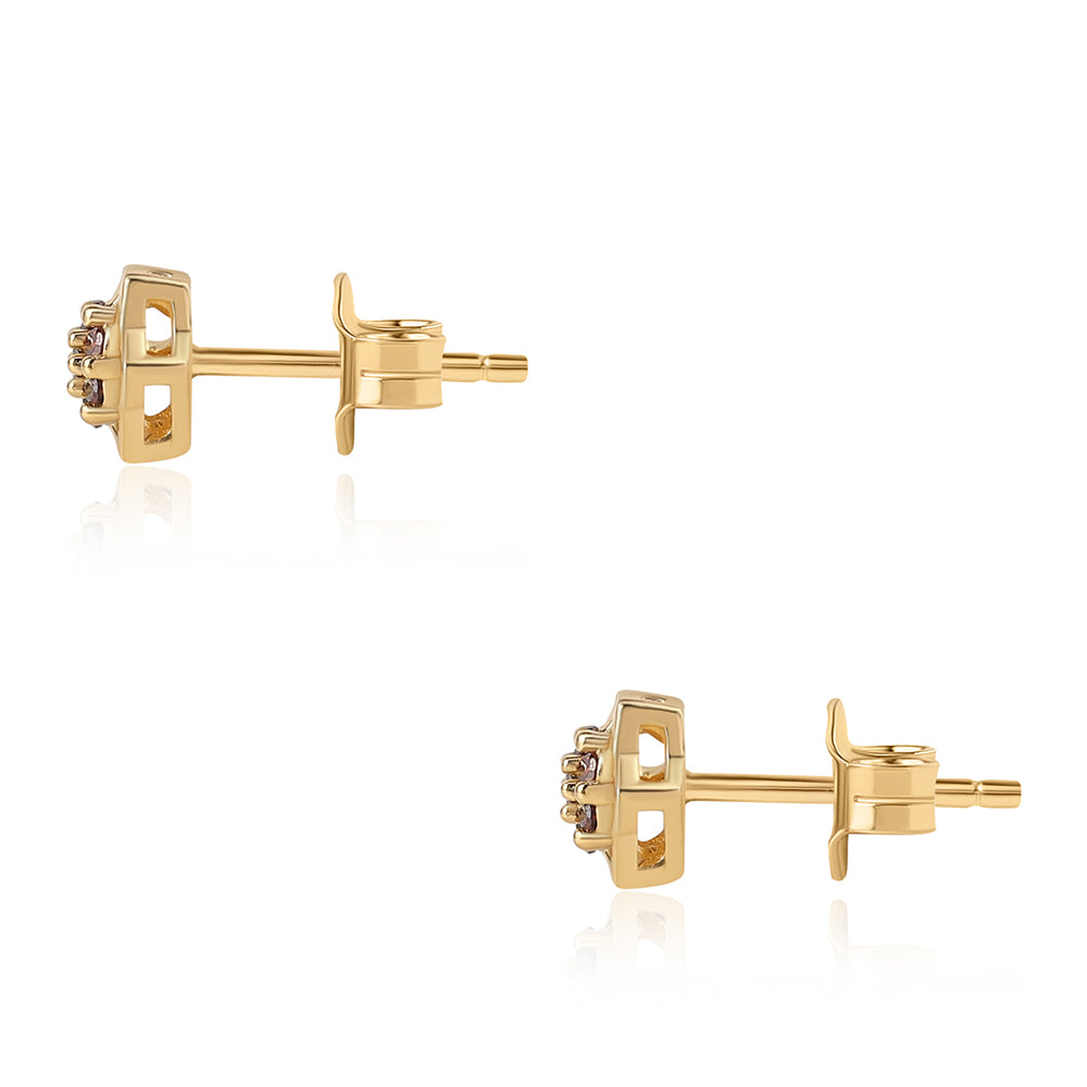 Pendientes de Plata Bañada en Oro con Diamante Rojo 3 