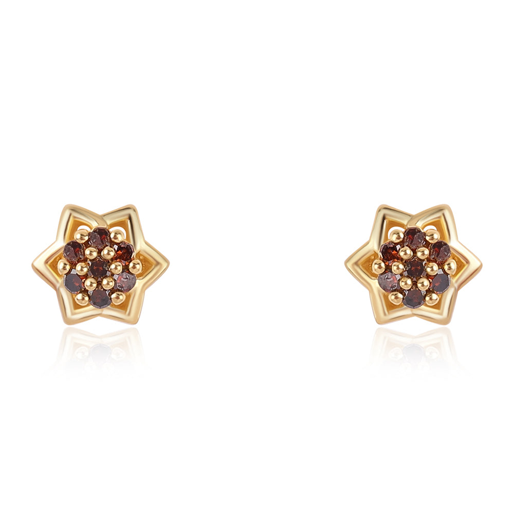 Pendientes de Plata Bañada en Oro con Diamante Rojo 1 