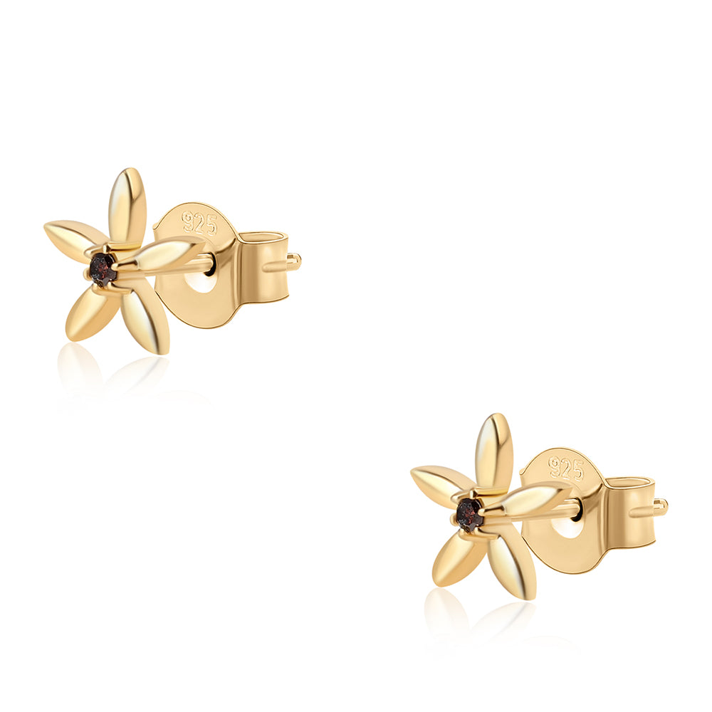 Pendientes de Plata Bañada en Oro con Diamante Rojo 2 