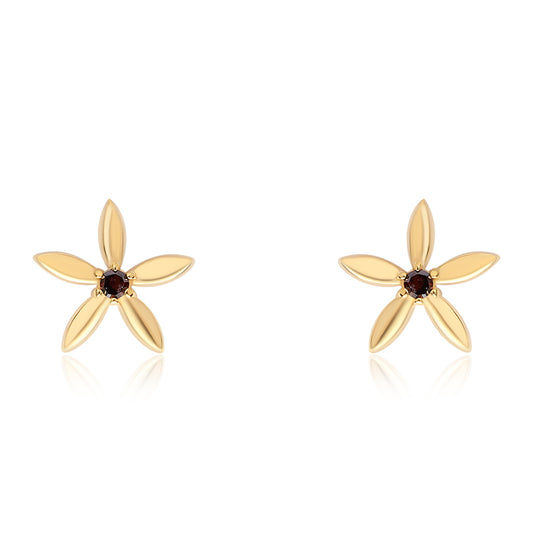 Pendientes de Plata Bañada en Oro con Diamante Rojo