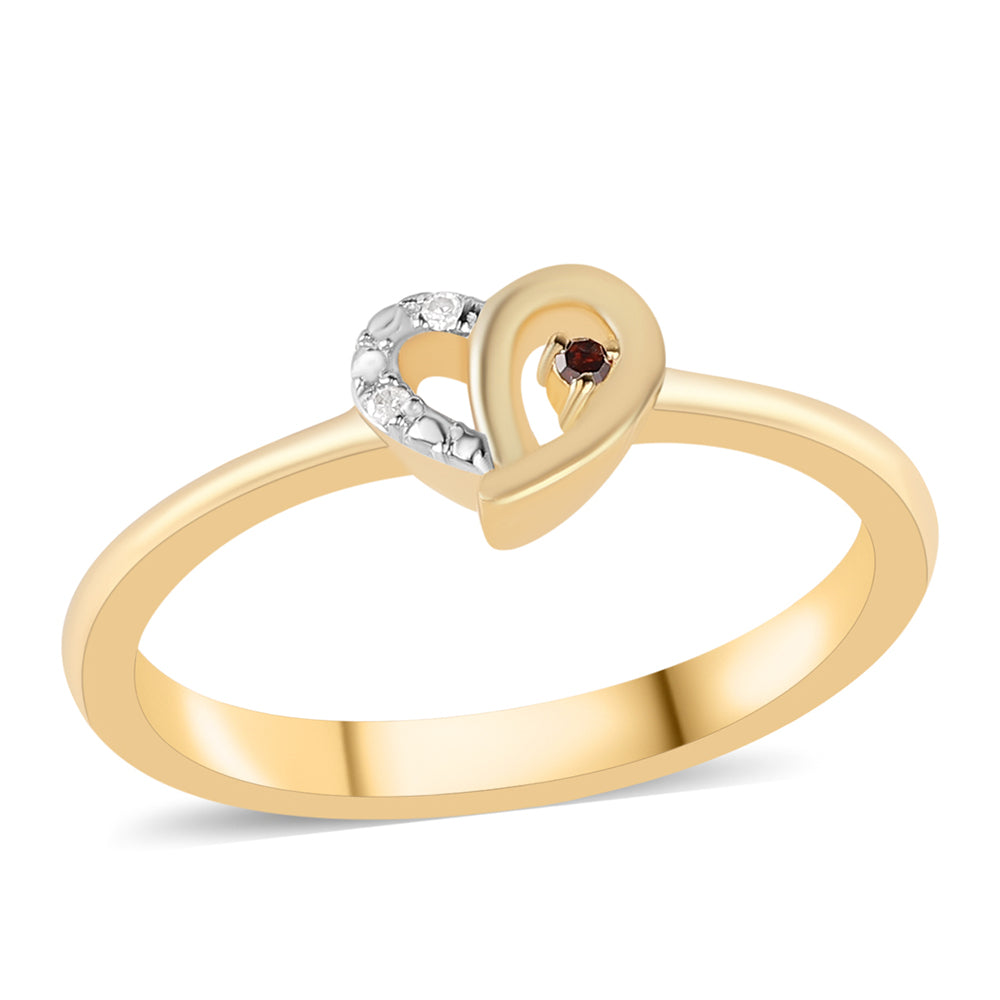 Anillo de Plata Bañada en Oro con Diamante Rojo y Diamante blanco