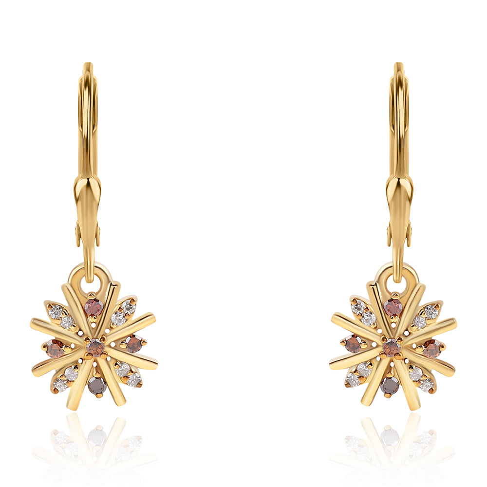 Pendientes de Plata Bañada en Oro con Diamante Rojo y Diamante blanco