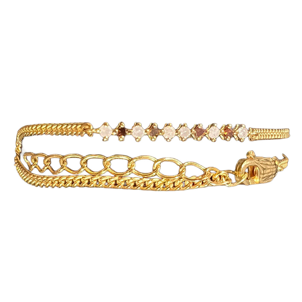 Pulsera de Plata Bañada en Oro con Diamante Rojo y Diamante blanco 2 
