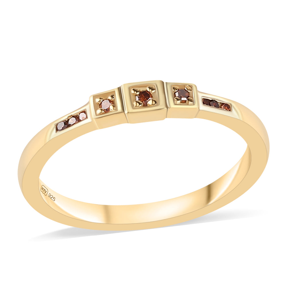 Anillo de Plata Bañada en Oro con Diamante Rojo 1 