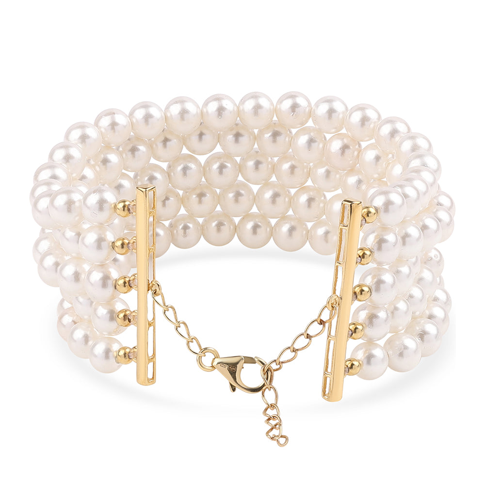 Pulsera de Plata Bañada en Oro con Perla blanca de agua dulce 2 