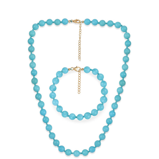 Conjunto de Plata Bañada en Oro con Turquesa Bella Durmiente ( Collar +Pulsera )