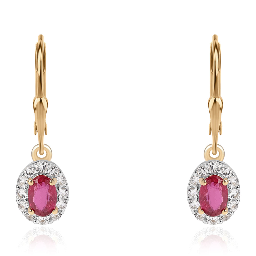 Pendientes de Plata Bañada en Oro con Rubí de Mozambique y Topacio Blanco
