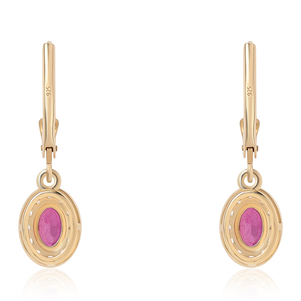 Pendientes de Plata Bañada en Oro con Rubí de Mozambique y Topacio Blanco