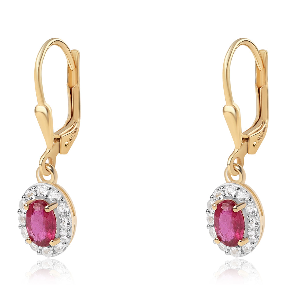 Pendientes de Plata Bañada en Oro con Rubí de Mozambique y Topacio Blanco