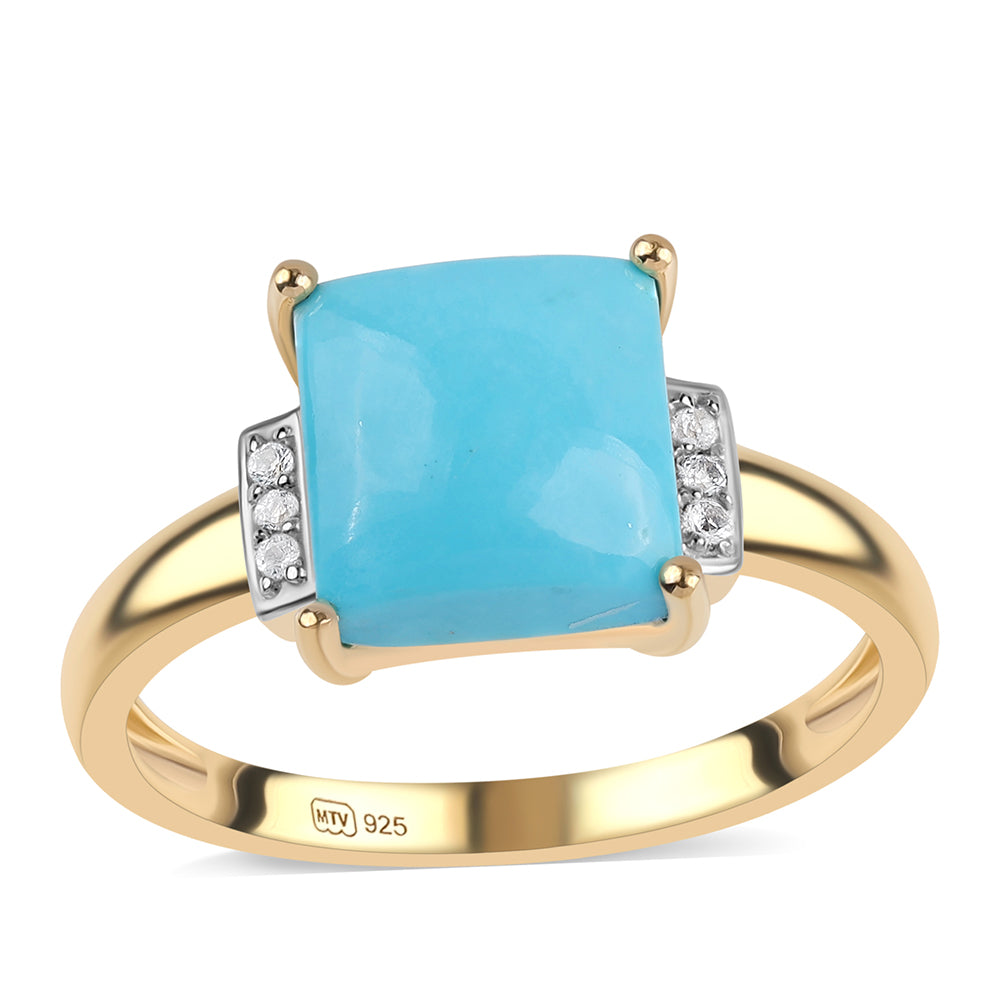 Anillo de Plata Bañada en Oro con Turquesa Bella Durmiente y Topacio Blanco 1 