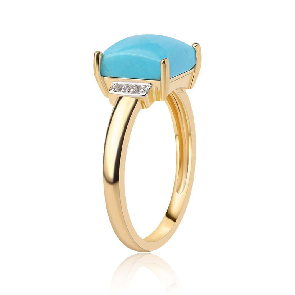 Anillo de Plata Bañada en Oro con Turquesa Bella Durmiente y Topacio Blanco