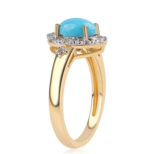Anillo de Plata Bañada en Oro con Turquesa Bella Durmiente y Topacio Blanco