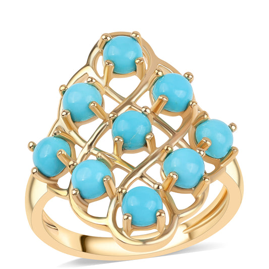 Anillo de Plata Bañada en Oro con Turquesa Bella Durmiente