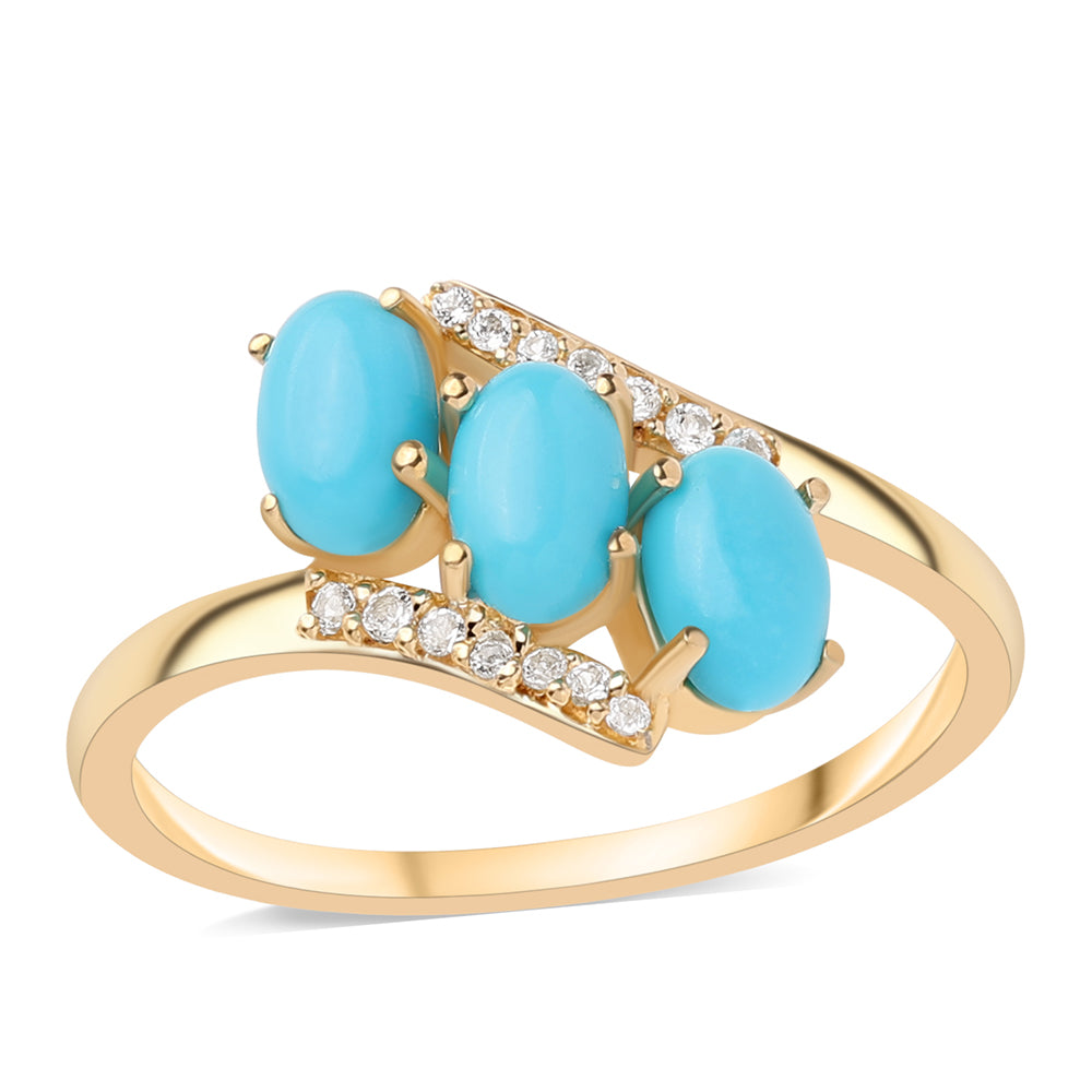 Anillo de Plata Bañada en Oro con Turquesa Bella Durmiente y Topacio Blanco 1 